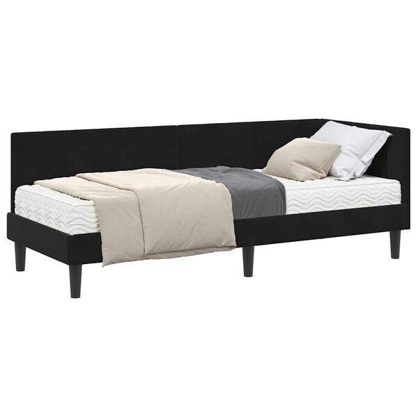 vidaXL Cadre de lit d'angle avec matelas 2 pcs Noir Velours