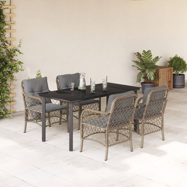 vidaXL Ensemble &agrave; manger de jardin coussins 5 pcs m&eacute;lange beige rotin