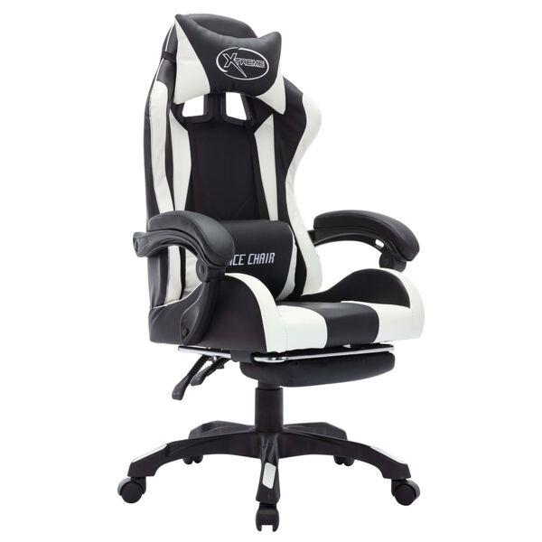 vidaXL Fauteuil de jeux vid&eacute;o avec LED RVB Blanc et noir Similicuir