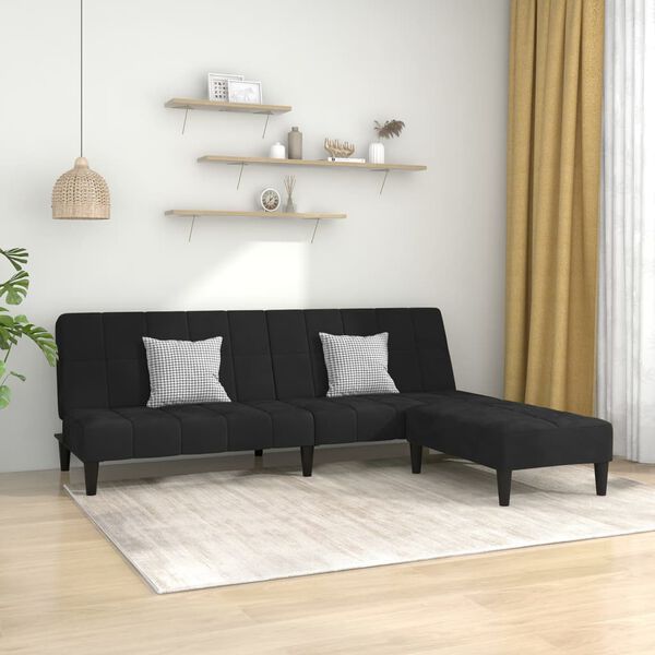 vidaXL Canapé-lit à 2 places avec repose-pied noir velours