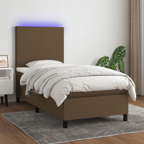 vidaXL Sommier &agrave; lattes de lit et matelas et LED Marron fonc&eacute; 90x190cm