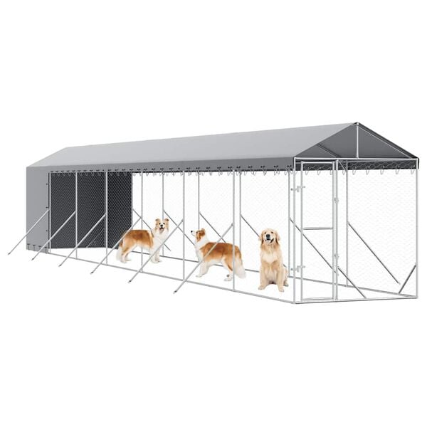 vidaXL Chenil d'ext&eacute;rieur pour chiens avec toit argent&eacute; 2x14x2,5 m