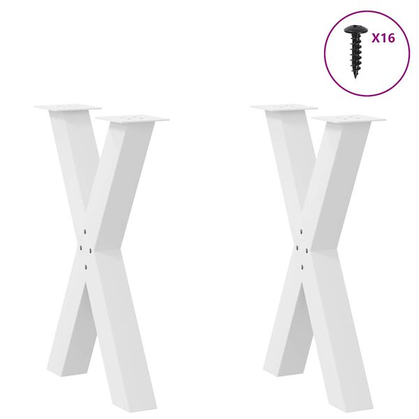 vidaXL Pieds de table &agrave; manger en forme de X, 2 pi&egrave;ces, blanc, 50 x (72-73) cm, acier