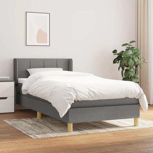 vidaXL Sommier &agrave; lattes de lit avec matelas Gris fonc&eacute; 80x200 cm Tissu