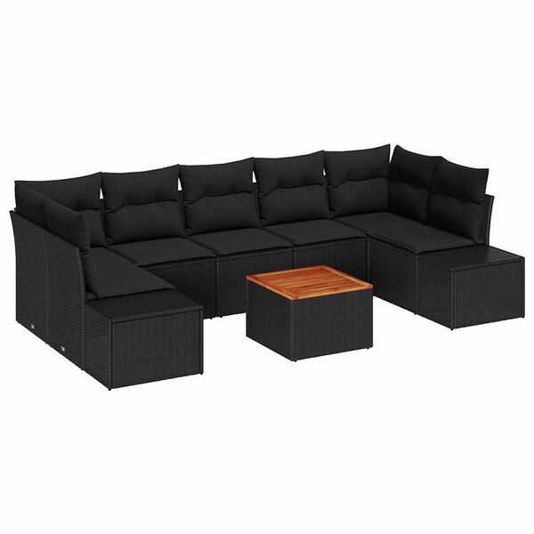 vidaXL Ensemble de canap&eacute; de jardin avec coussin 8 pcs Noir polyrotin