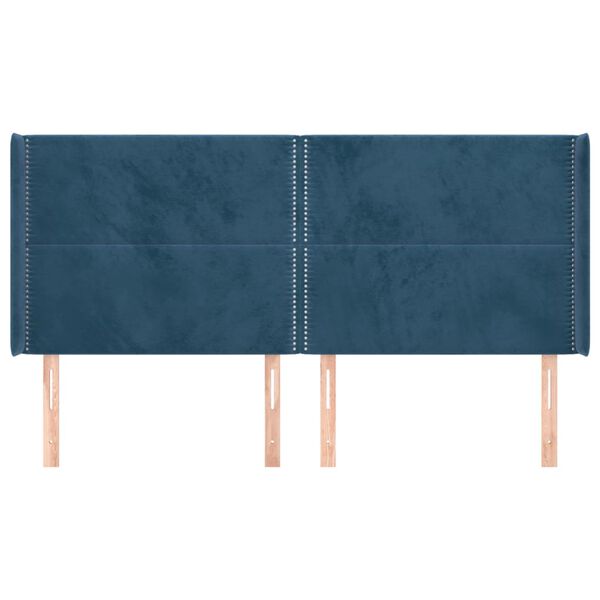 vidaXL T&ecirc;te de lit avec oreilles Bleu fonc&eacute; 183x16x118/128 cm Velours