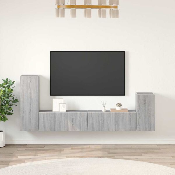 vidaXL Ensemble de meubles TV 4 pcs Sonoma gris Bois d'ing&eacute;nierie