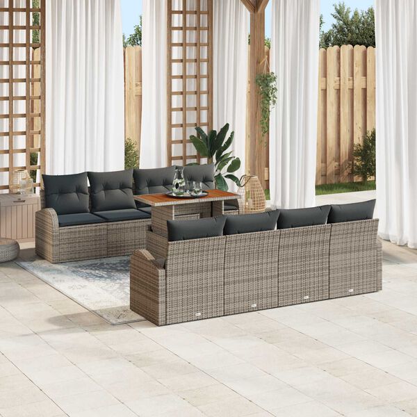 vidaXL Ensemble de canap&eacute; de jardin 9 pcs Gris Poly rotin