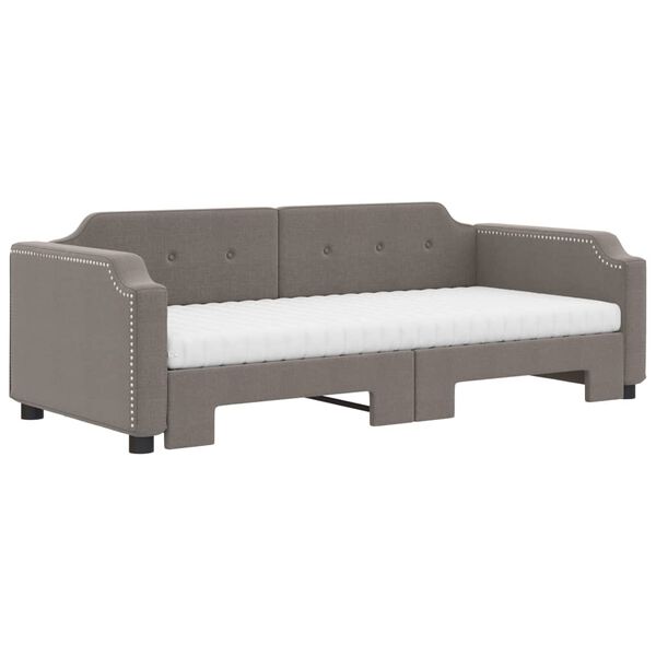vidaXL Lit de jour avec gigogne et matelas taupe 100x200 cm tissu
