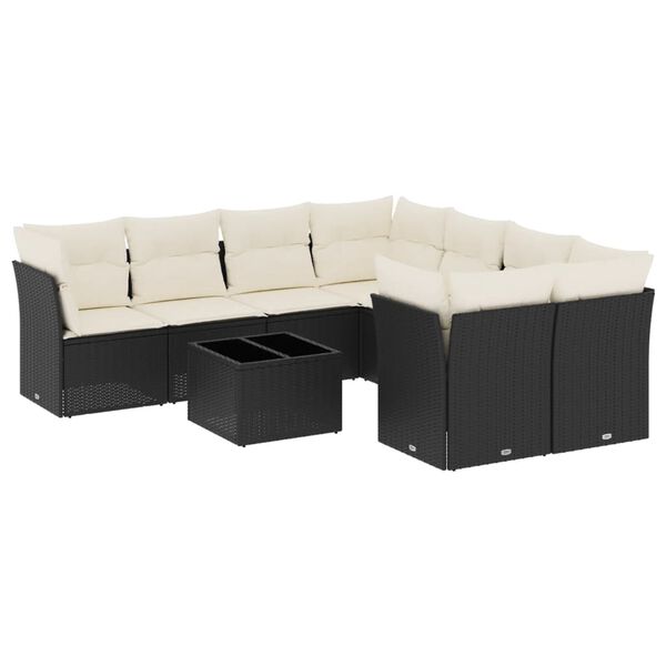 vidaXL Salon de jardin 9 pcs avec coussins noir résine tressée