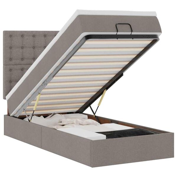 vidaXL Lit ottoman avec matelas taupe 100x200 cm tissu