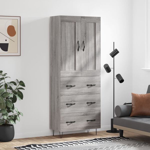 vidaXL Buffet haut Sonoma gris 69,5x34x180 cm Bois d'ing&eacute;nierie