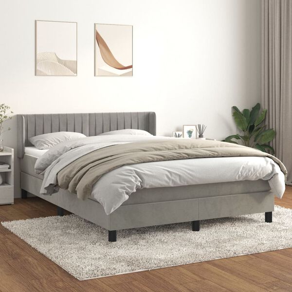 vidaXL Sommier &agrave; lattes de lit et matelas Gris clair 140x190cm Velours