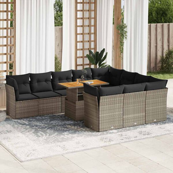 vidaXL Salon de jardin 11 pcs avec coussins gris r&eacute;sine tress&eacute;e