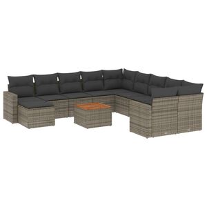 vidaXL Salon de jardin avec coussins 12 pcs gris r&eacute;sine tress&eacute;e