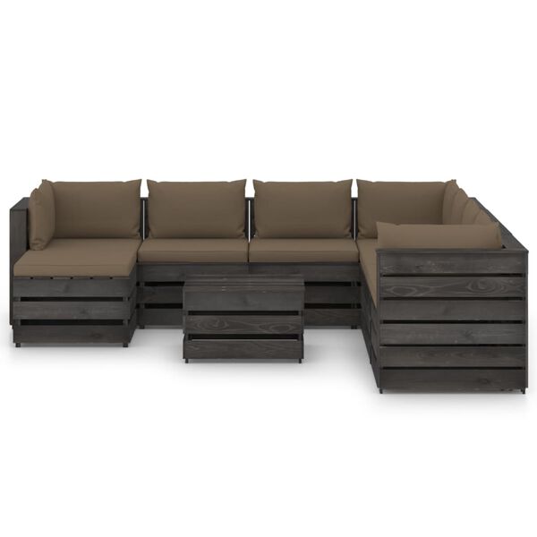 vidaXL Salon de jardin 9 pcs avec coussins Bois impr&eacute;gn&eacute; de gris