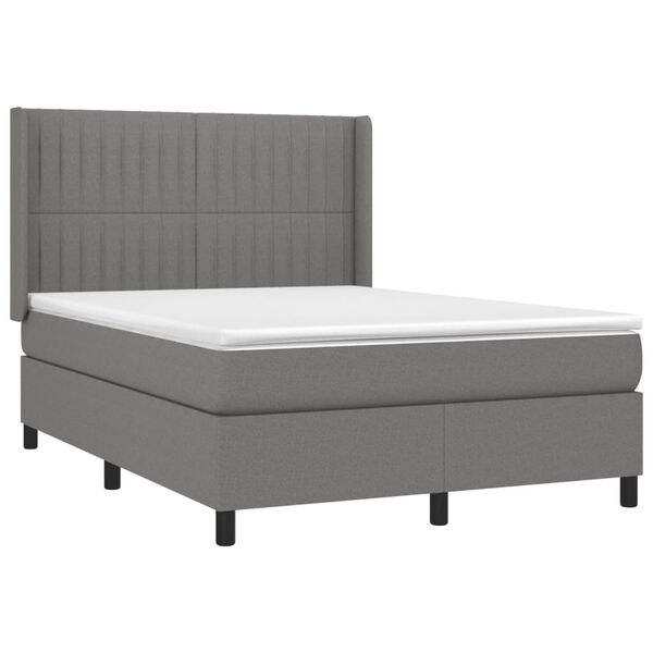 vidaXL Sommier &agrave; lattes de lit avec matelas Gris fonc&eacute; 140x200cm Tissu