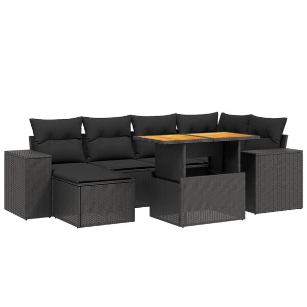 vidaXL Salon de jardin avec coussins 8 pcs noir r&eacute;sine tress&eacute;e acacia