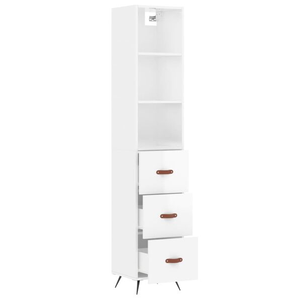 vidaXL Buffet haut Blanc brillant 34,5x34x180 cm Bois d'ing&eacute;nierie