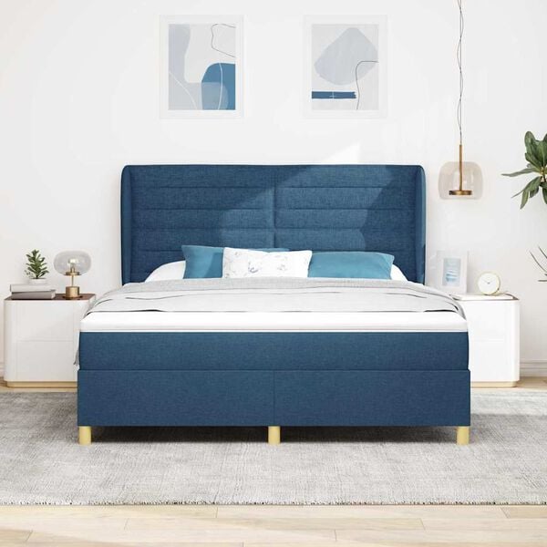 vidaXL Lit &agrave; ressorts avec matelas gris fonc&eacute; 90x190 cm Bleu tissu