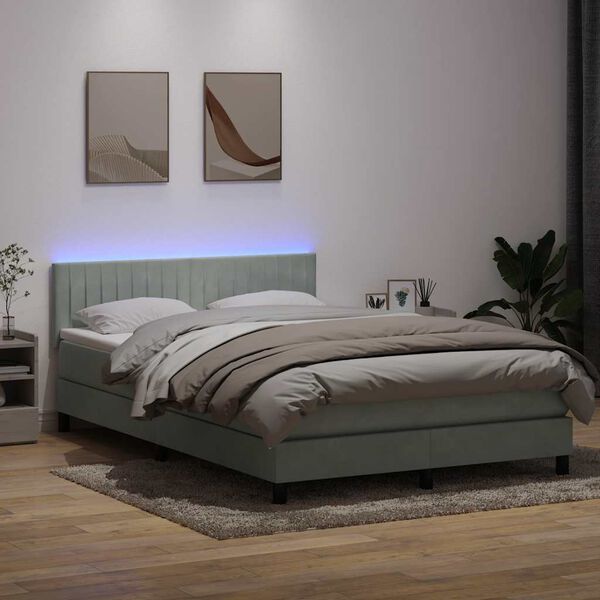 vidaXL Sommier &agrave; lattes de lit et matelas et LED gris clair 160x210cm velours