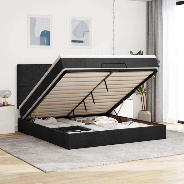 VidaXL Cadre de lit ottoman avec matelas noir 180x200 cm tissu