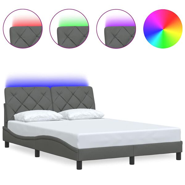 vidaXL Cadre de lit avec LED sans matelas gris fonc&eacute; 140x200 cm tissu