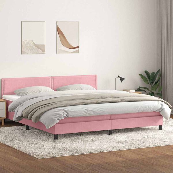 vidaXL Sommier &agrave; lattes de lit avec matelas et LED rose 180x210 cm velours