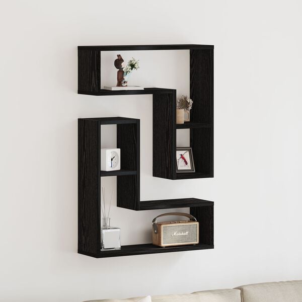 vidaXL &Eacute;tag&egrave;res Murales avec &eacute;tag&egrave;re 2 pcs Ch&ecirc;ne noir 50 x 15 x 85 cm