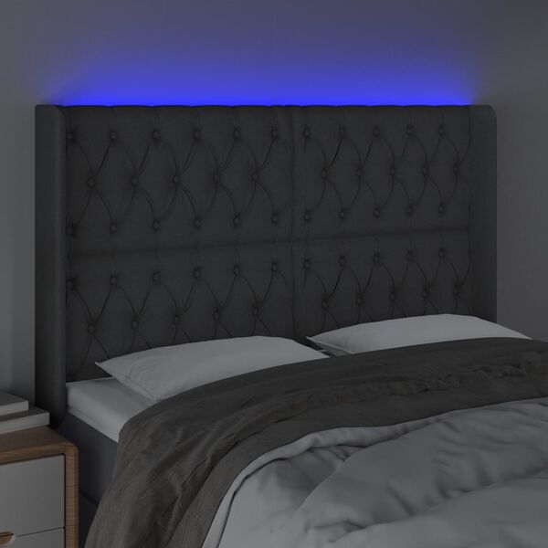 vidaXL T&ecirc;te de lit &agrave; LED Gris fonc&eacute; 163x16x118/128 cm Tissu