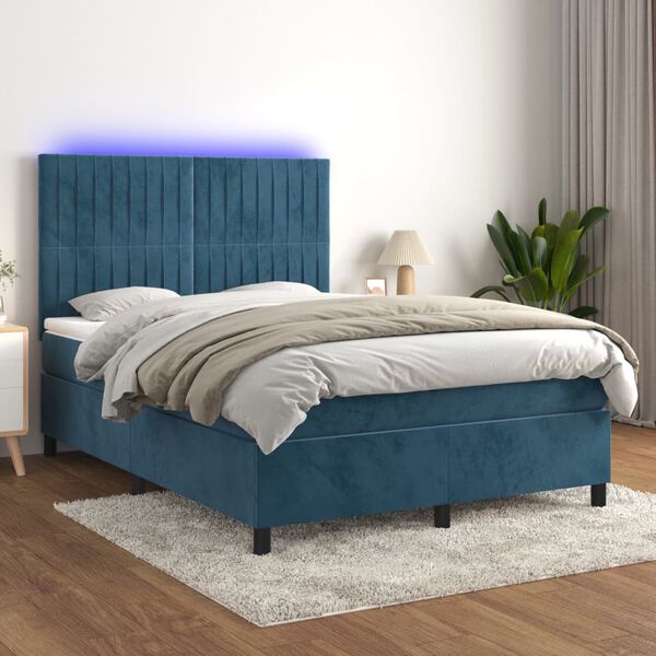 vidaXL Sommier &agrave; lattes de lit matelas et LED Bleu fonc&eacute; 140x200 cm