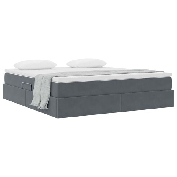 vidaXL Lit avec rangement et matelas Gris fonc&eacute; 180 x 200 cm Velours
