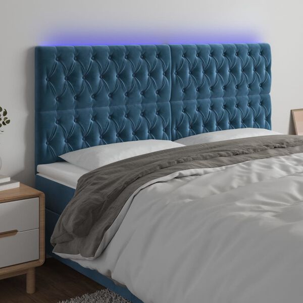 vidaXL T&ecirc;te de lit &agrave; LED Bleu fonc&eacute; 200x7x118/128 cm Velours