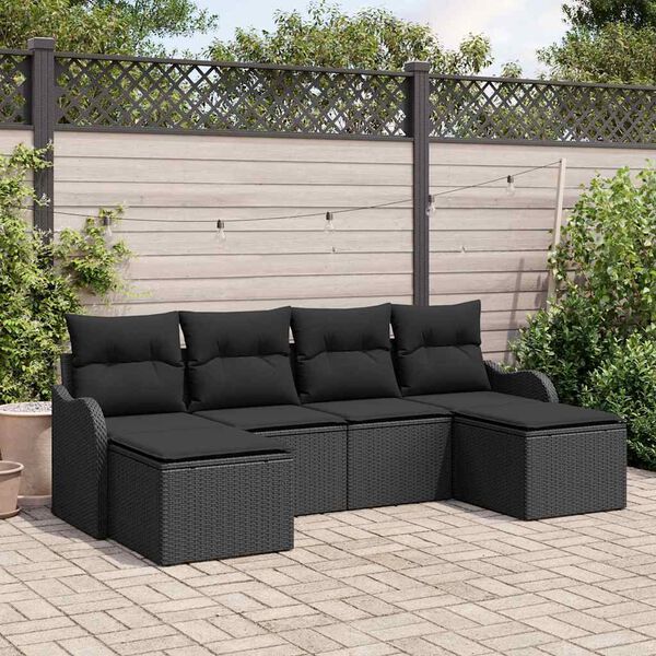 vidaXL Ensemble de canap&eacute; de jardin avec coussin 6 pcs Noir Poly rotin