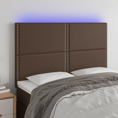 vidaXL Tête de lit à LED Marron 144x5x118/128 cm Similicuir
