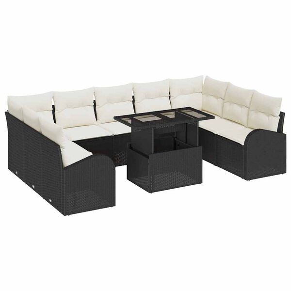 vidaXL Ensemble de Canap&eacute;s avec coussin 10 pcs Noir et Cr&egrave;me polyrotin