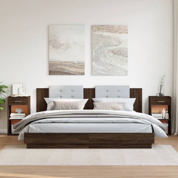 vidaXL Tables de chevet 2pcs ch&ecirc;ne marron 35x34x65cm bois d'ing&eacute;nierie