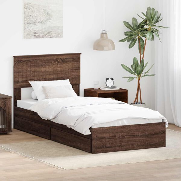vidaXL Lit de Rangement Ch&ecirc;ne brun 90 x 190 cm Bois d'ing&eacute;nierie