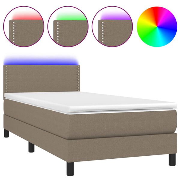 vidaXL Sommier &agrave; lattes de lit avec matelas LED Taupe 90x200 cm Tissu
