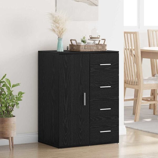 vidaXL Buffet avec tiroir Ch&ecirc;ne noir 59 x 39 x 80 cm Bois d'ing&eacute;nierie