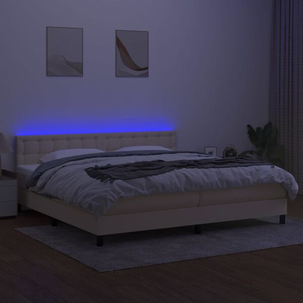 vidaXL Sommier &agrave; lattes de lit et matelas et LED Cr&egrave;me 200x200cm Tissu