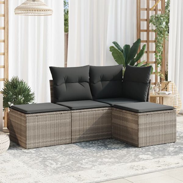 vidaXL Salon de jardin 4 pcs avec coussins gris clair r&eacute;sine tress&eacute;e