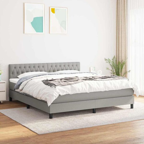 vidaXL Sommier &agrave; lattes de lit avec matelas Gris clair 180x200cm Tissu