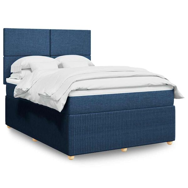 vidaXL Sommier &agrave; lattes de lit avec matelas Bleu 160x200 cm Tissu