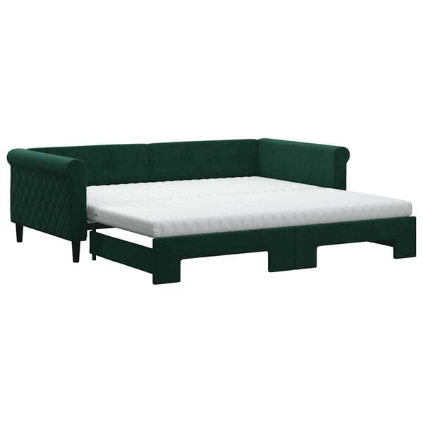 vidaXL Lit de jour et gigogne et matelas vert fonc&eacute; 100x200 cm velours