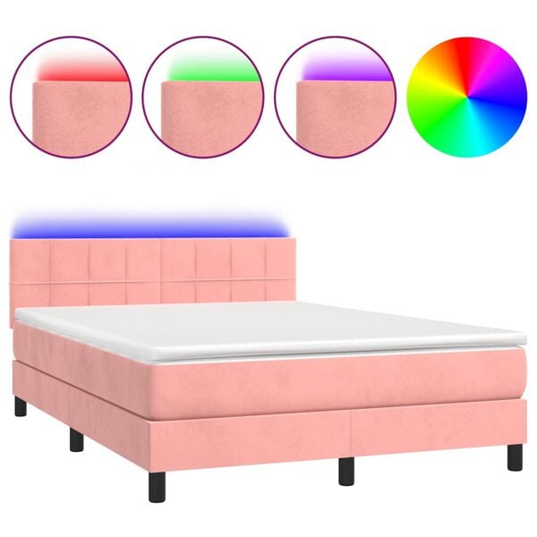 vidaXL Sommier &agrave; lattes de lit avec matelas et LED Rose 140x200 cm