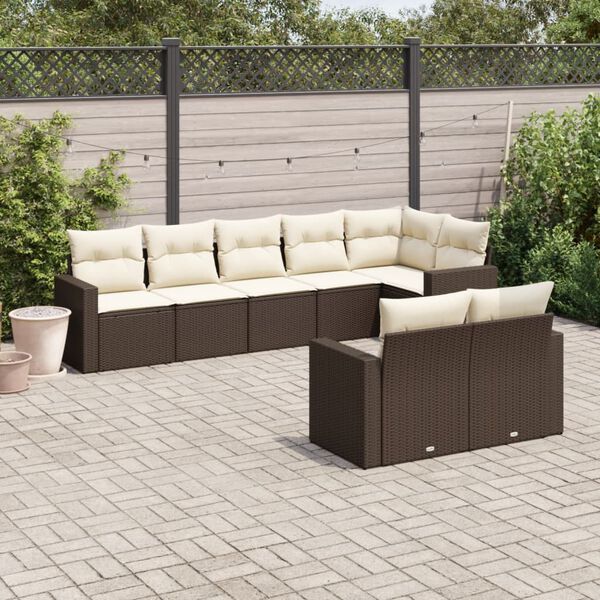 vidaXL Salon de jardin 8 pcs avec coussins marron r&eacute;sine tress&eacute;e