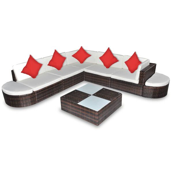 vidaXL Salon de jardin 8 pcs avec coussins résine tressée marron