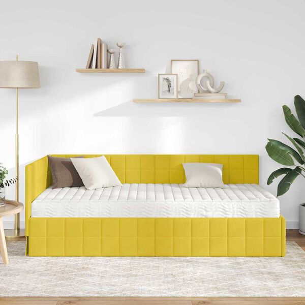 vidaXL Cadre de lit d'angle avec matelas 2 pcs Jaune Velours