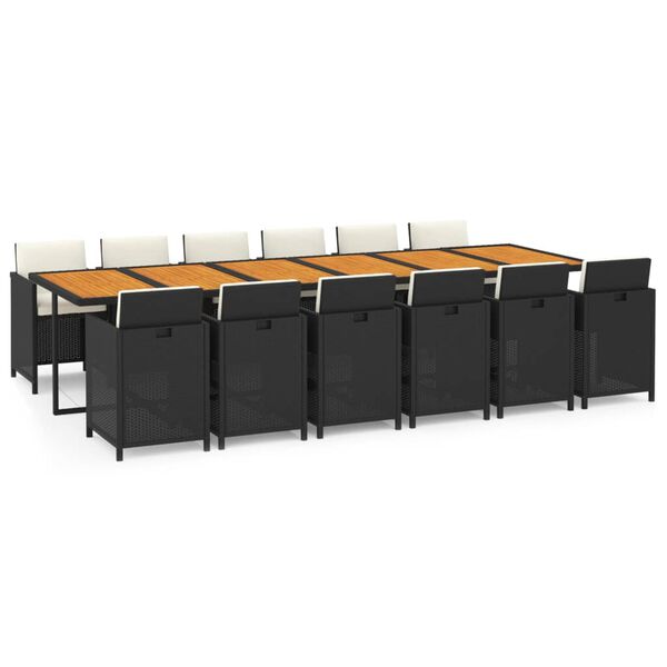 vidaXL Ensemble &agrave; manger de jardin coussins 13 pcs R&eacute;sine tress&eacute;e Noir